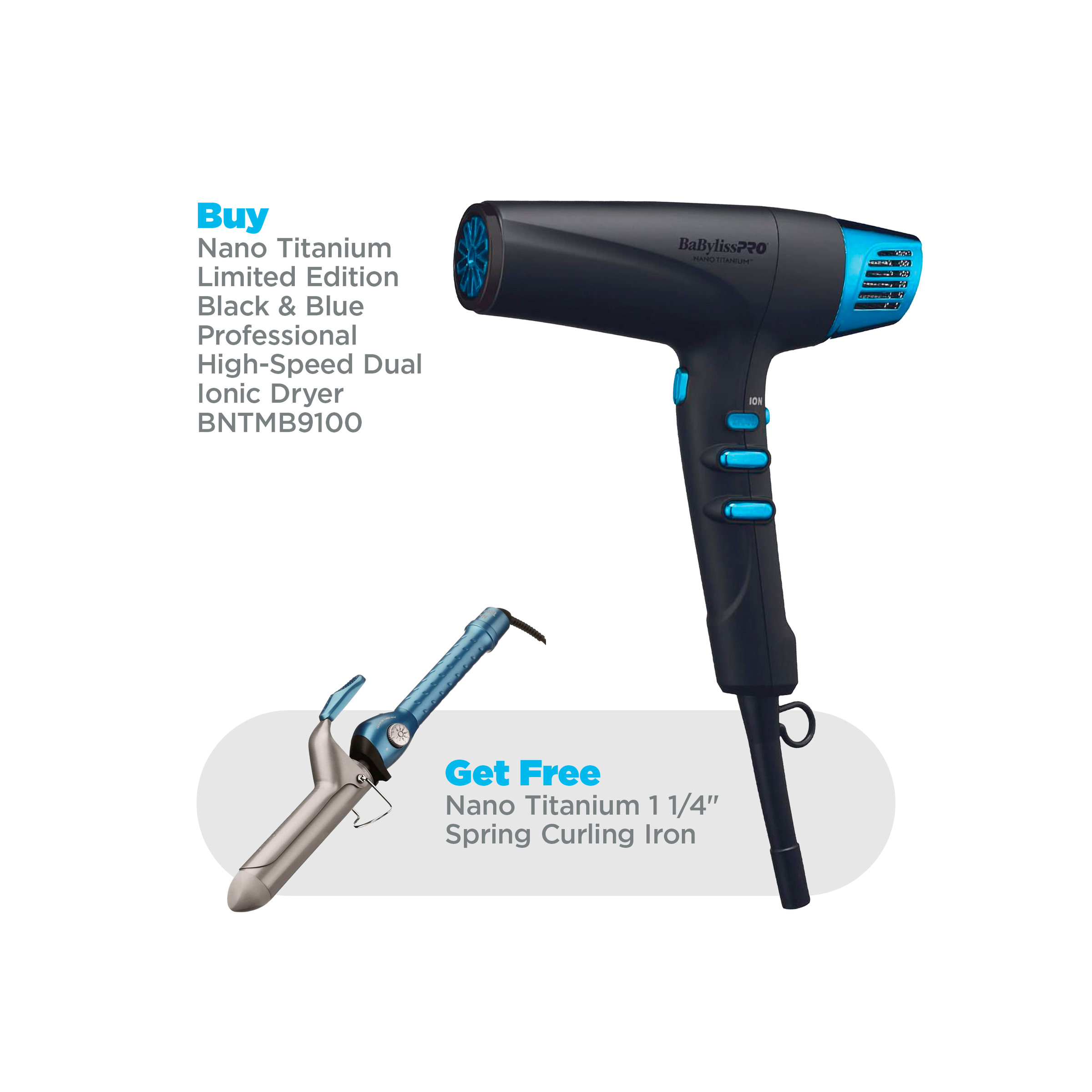 BaBylissPRO Nano Titanium Black and Blue Hair Dryer Babyliss Pro Nano Titanium Portofino 6600 Full Size Hair  main image 3